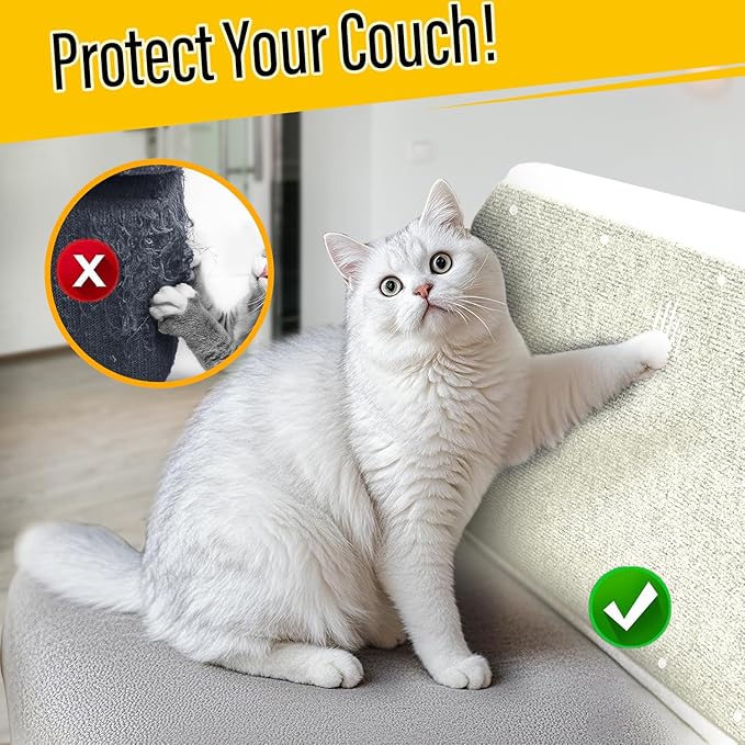 Cat Scratch Couch Furniture Protector, Adhesive Cat Scratch Pad Deterrent for Furniture, DIY Climbing Scratcher for Indoor Cats (Off-White, 39.3x15.8 in)