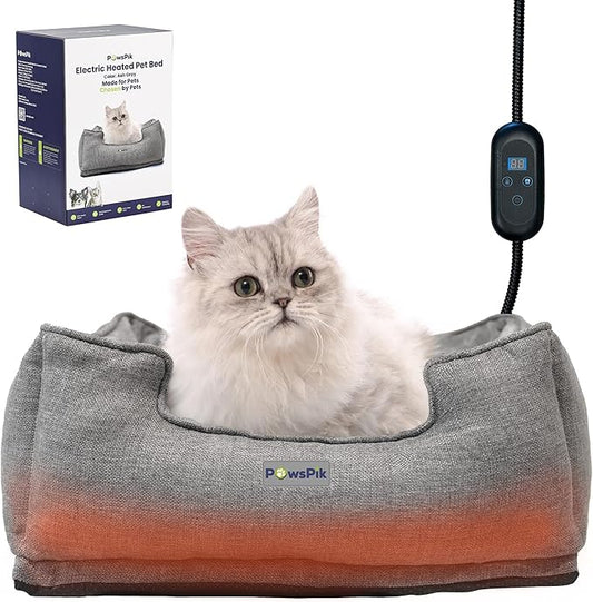 Heated Cat Bed, Heated Dog Bed for Pets Indoor, Electric Pet Bed Warmer for Cats and Dogs (Ash Gray)