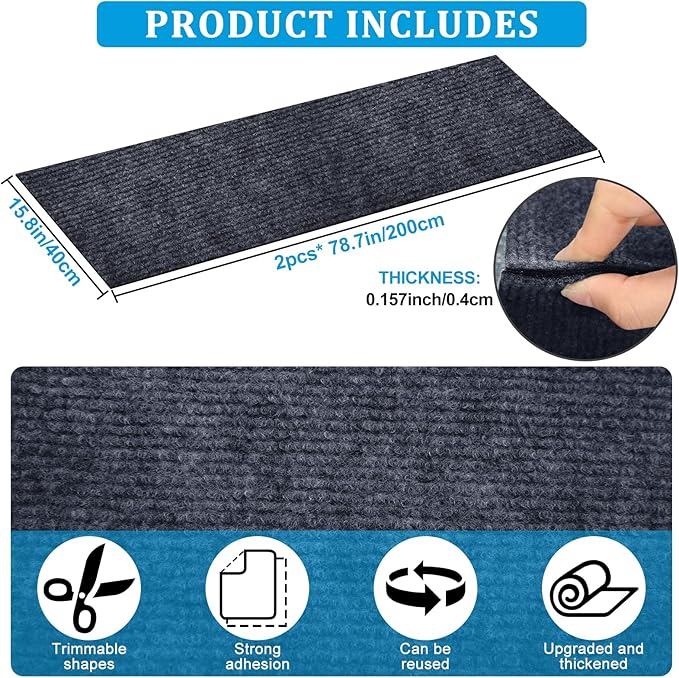 2 Pcs 78.7"x15.8" Cat Scratch Mat, Trimmable Self-Adhesive Carpet, DIY Climb Cat Scratcher for Furniture, Couch or Wall, Covering Cat Tree and Scratch Post Replacement Pad