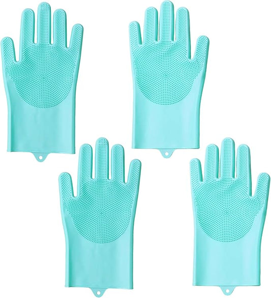 Pet Grooming Gloves，Heat-Resistant Silicone Gloves with High-Density Teeth for Enhanced Massaging and Bathing of Dogs and Cats (Green, 2 Pair)