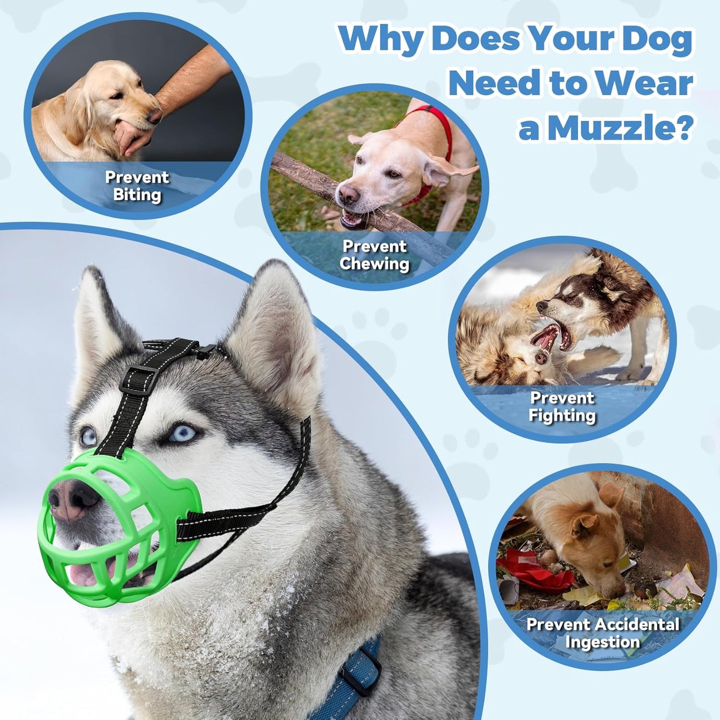 Dog Muzzle for Large Dogs, Breathable Basket Muzzles for Small, Medium and X-Large Aggressive Dog, Allows Panting Drinking, Suitable for Grooming Trimming Training (6, Luminous Green)