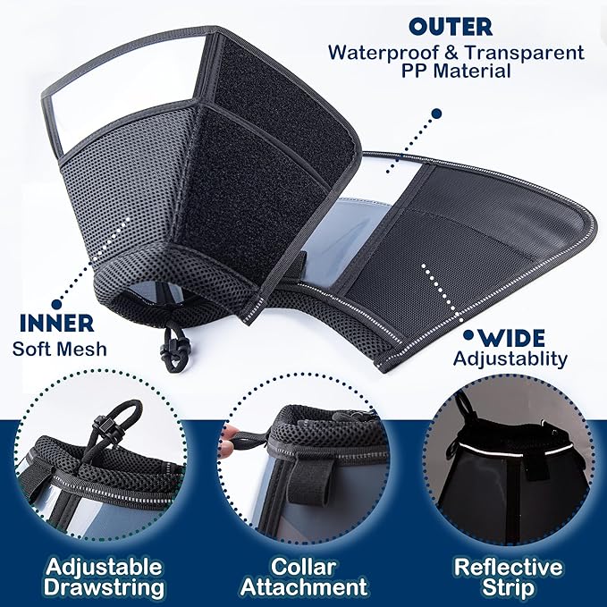 Soft Dog Cone Collar, Comfortable Pet Recovery Neck Collars After Surgery for Large Medium Dogs, Plastic Breathable Elizabethan Dog Head Circle Stop Licking, Adjustable Cones 25cm /10" Long (L Black)