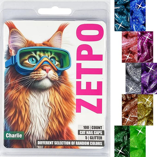 zetpo Cat Nail Caps | Cat Claw Covers | with Adhesives and Applicators (S, 5X Glitter Random Colors | 100 pcs)