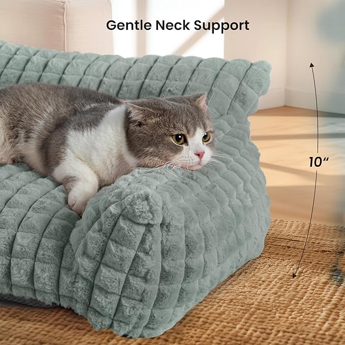 Cute Small Dog Couch Bed – Supportive & Fluffy Pet Sofa with Faux Rabbit Fur Washable Cover in 3D Diamond Pattern, 30" Grey