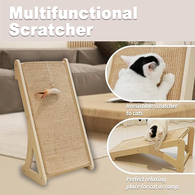 Meeyoview Sisal Cat Scratcher, L Shape Cat Scratching Pad, Vertical Cat Scratch Ramp for Indoor Cats, Wall Furniture Protector with Catnip (Triangular Scratcher)