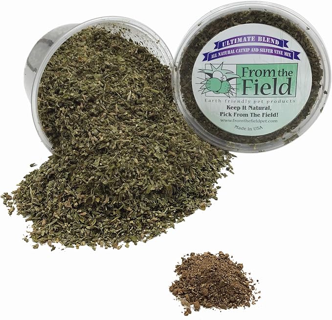 from The Field | Ultimate Blend Catnip & Silver Vine | Premium USA-Grown Catnip for Toys & Playtime | Fresh, Potent, Non-Toxic, Eco-Friendly | Safe for Kittens & Cats | Resealable 2 Oz Tub