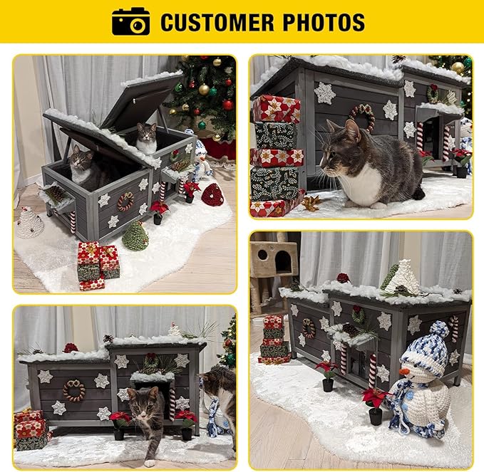 Aivituvin Heated Cat House for Outdoor Wooden Cat Condo Weatherproof Insulated Feral Cat Shelter Outside for Winter
