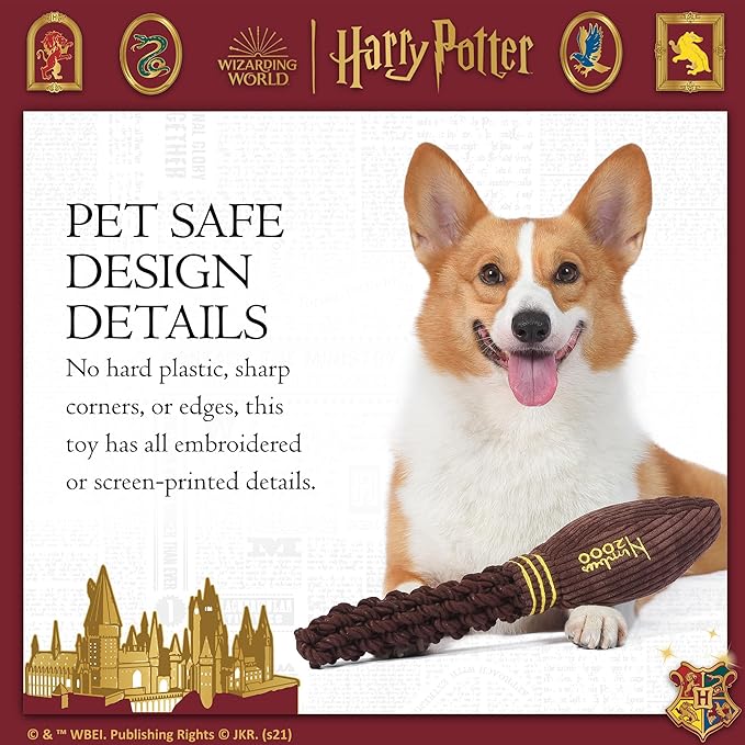 Harry Potter Nimbus 2000 Rope Pet Toy, 14 Inch | Rope Tug Toy for Dogs Nimbus 2000 | Dog Toy for Tugging with Crinkle and Squeaker
