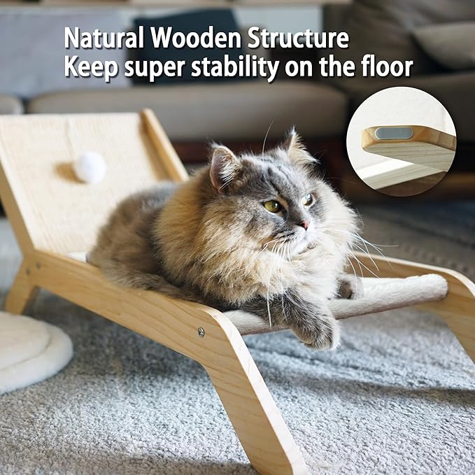 PETKARAY Beach Chair Cat Hammock, Elevated Cat Beds for Indoor Cats, Original Cozy Lounger with Sisal Scratcher and Toy Ball