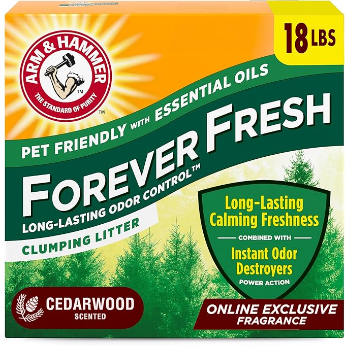 Arm & Hammer Forever Fresh Clumping Cat Litter Cedarwood, MultiCat 18lb, Pet Friendly with Essential Oils
