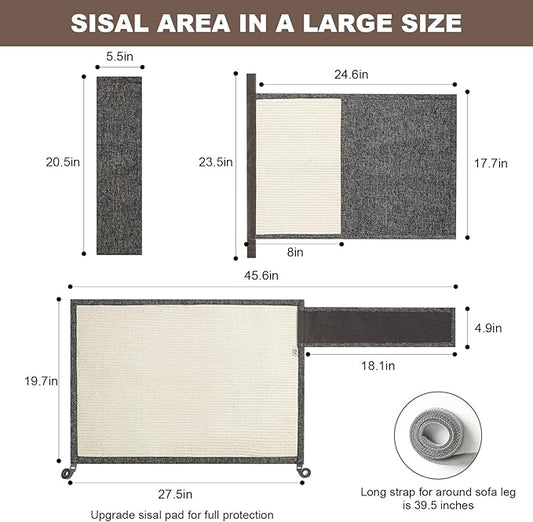 Upgraded Cat Scratch Sisal Sofa Protector,Furniture Couch Protector from Cat Scratching with Natural Sisal Full Cover 27.5''L*19.7''W(Right Hand)