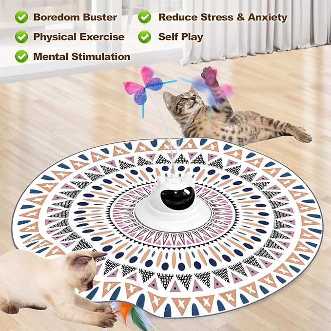 Cat Toys Interactive 2-in-1 Rechargeable Unpredicatable Moving Feather Cat Wand Teaser Hide and Seek, Spinning Butterfly, Kitten Toys for Indoor Cats Exercise