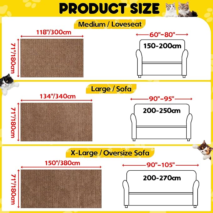 Cat Scratch Furniture Protector - Anti-Slip, Waterproof Sofa Cover to Keep Cats Off, Pet-Friendly Couch Protectors for 3 Cushion Couch, Brown Anti-Scratch Couch Cover for Pets and Kids 134"X71"