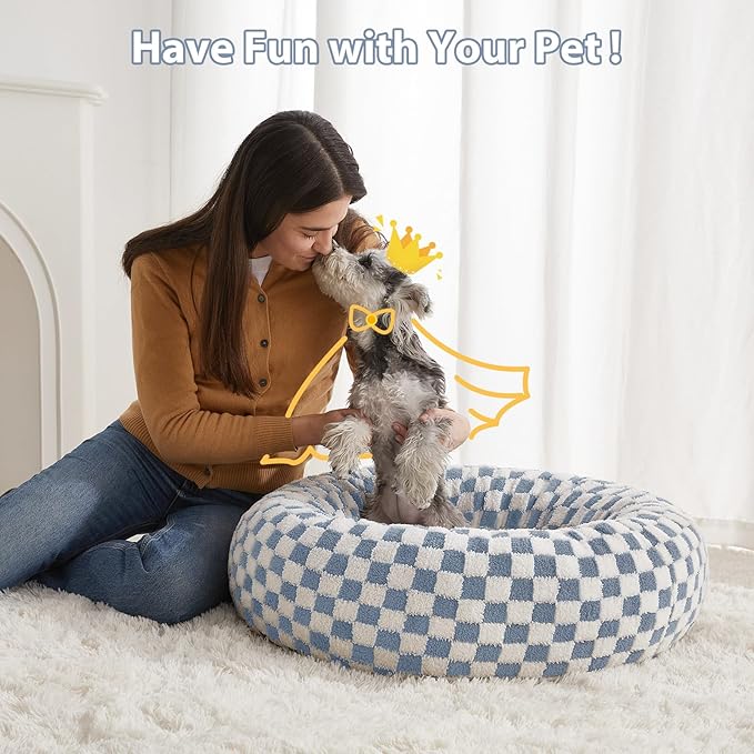 BFPETHOME Donut Dog Beds for Small Dogs, Cute Small Dog Bed for Puppy and Kitten, Round Calming Pet Bed with Non-Slip Bottom, Machine Washable,20inch, Blue