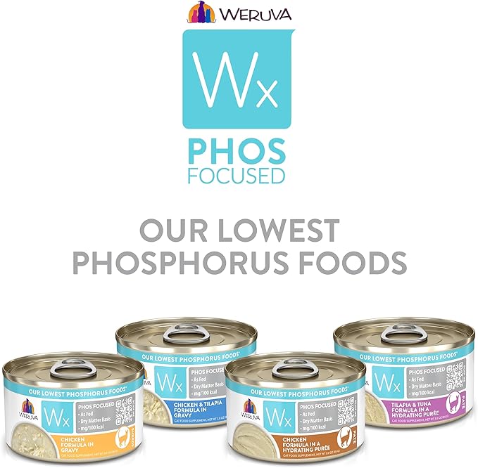 Weruva Wx Phos Focused, Pate & Gravy Formulas Variety Pack, 3oz Can (Pack of 12)