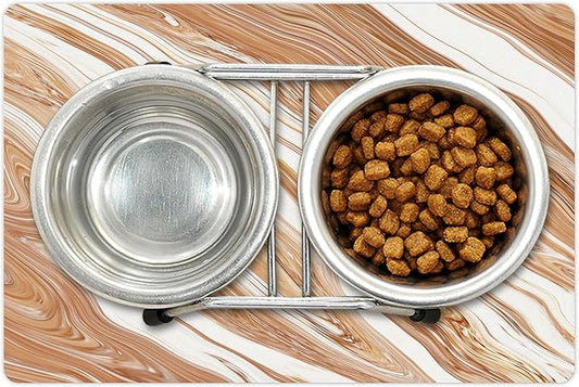 Lunarable Marble Pet Mat for Food and Water, Wavy Colored Fluid Earthen Toned Unusual Classic Retro Print, Non-Slip Rubber Mat for Dogs and Cats, 18" X 12", Cinnamon Cream