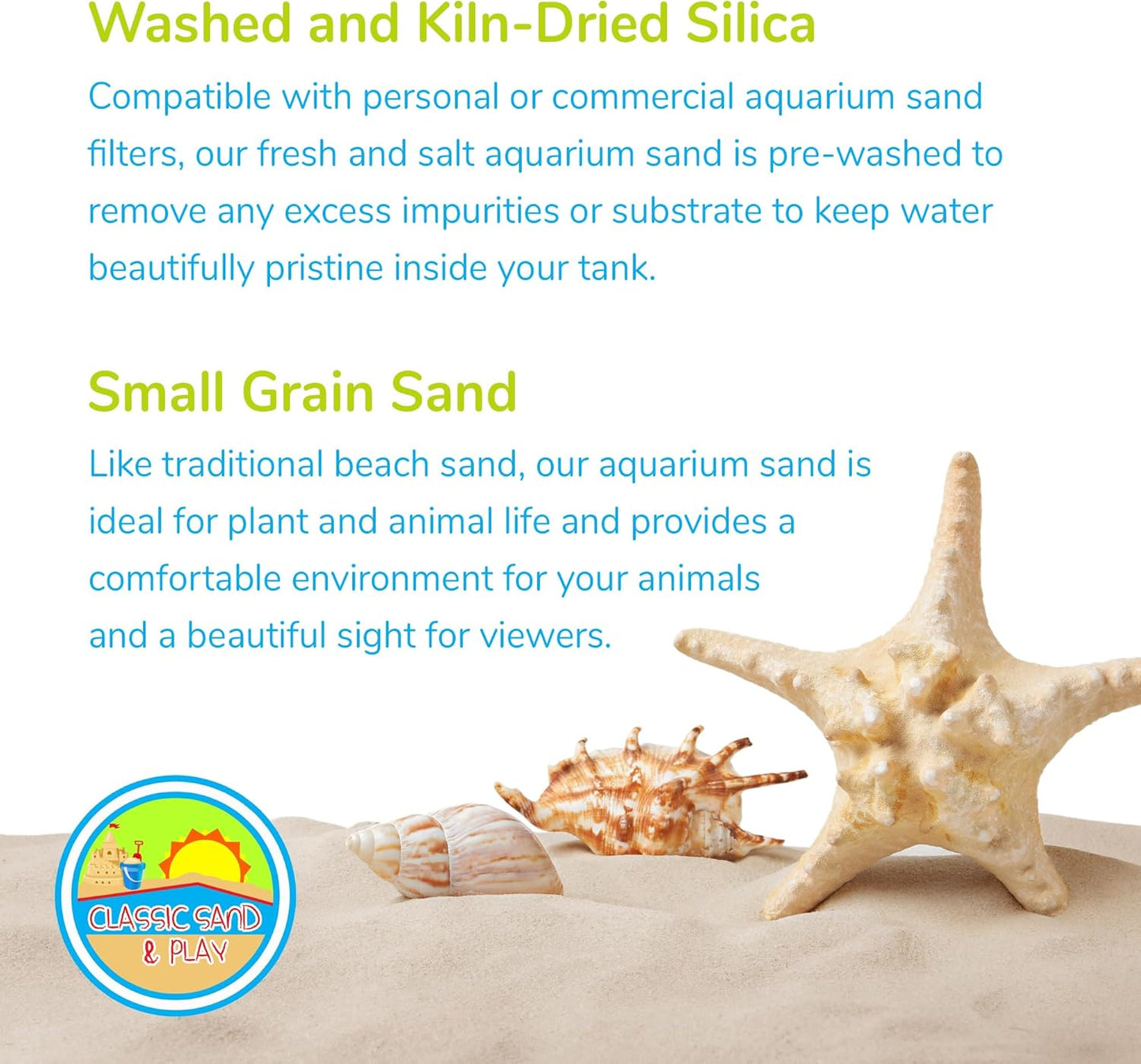 CLASSIC SAND & PLAY Natural Aquarium Sand for Freshwater and Saltwater Tanks, 20 lb. Bag, Improves Filter Life and Filtration Process, Pre-Washed Fine Sand, Natural
