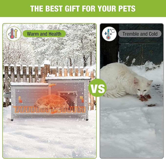 Gutinneen Heated Cat House for Outside Feral Kitty Shelter with Liner Weatherproof Insulated Outdoor Cat Shelter for Winter - Safe Escape Door and Large Space