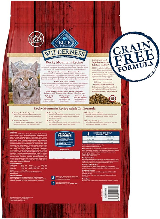 Blue Buffalo Wilderness Adult Dry Cat Food, Rocky Mountain Recipe, Chicken-Free & Grain-Free Recipe Made with Natural Ingredients, Red Meat, 10-lb Bag