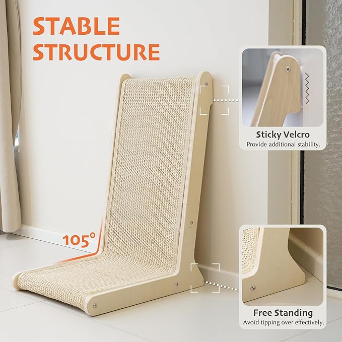 PETKARAY 105° Sisal Cat Scratcher, Sisal Scratch Pad for Indoor Cats, L Shape Kitten Scratching Board, Sturdy Floor Mounted Scratcher with Catnip