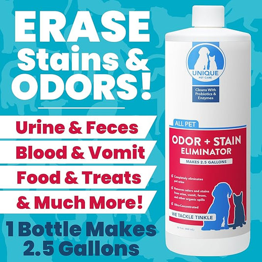 Unique Pet Odor and Stain Eliminator Liquid Concentrate - Makes Over 10 Gallons - Eliminates Pet Odors and Stains (128 oz)