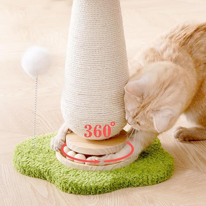 21.5‘’ H Cat Scratching Post with Catnip,Cute Mushroom Cat Scratcher Post with Durable Solid Wood Turntable Toy,Mushroom Shape Design Cat Toy Cat Sisal Scratcher for Indoor Cats (Cloud Base)