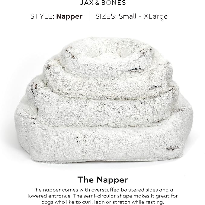 Jax & Bones Dog Napper - Machine Washable Shag Bed for Dogs - Extra Heavy Duty Bolstered Sides - Large White Dog Mat | 40 x 32 Inches