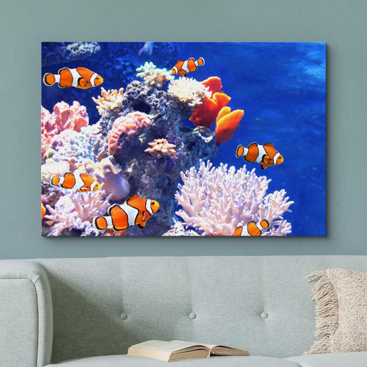 wall26 Canvas Print Wall Art Clownfish Underwater Tropical Coral Reef Nature Animals Photography Realism Rustic Scenic Landscape Wilderness Earth Colorful for Living Room, Bedroom, Office - 16"x24"