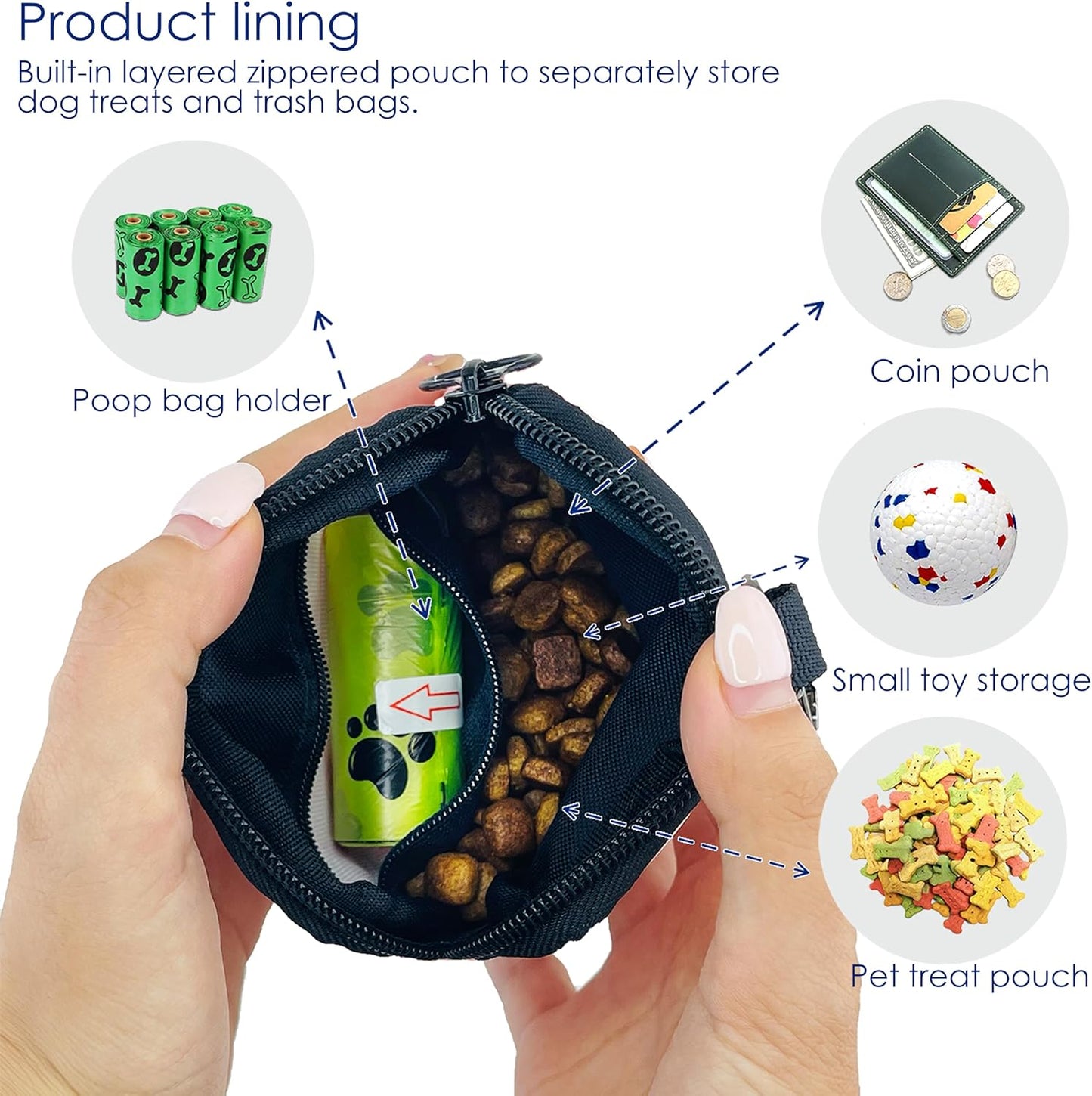 Dog Treat Pouch for Pet Walking and Training with Clicker Poop Bags Small Fanny Zipper Pack Holder for Puppy Snack Dispenser Kit for Leash and Outdoor Use (Rainbow)