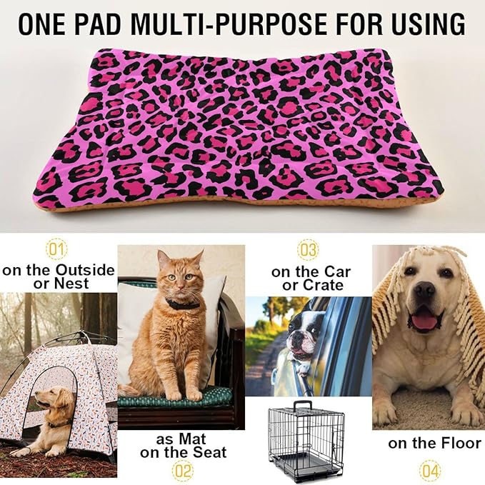 Pink Leopard Print Pet Bed Cute Dog Bed Mat Absorbing Non Slip Pad Pet Sleeping Mat for Small, Medium, and Large Dogs Puppy Cat 24 in x 18 in