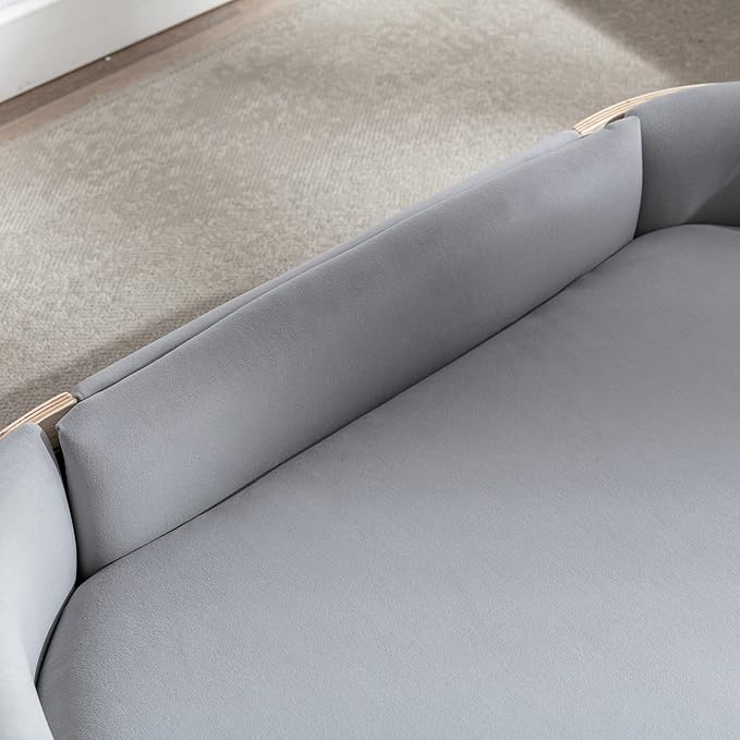 HomSof 38.58" Scandinavian Style Elevated Dog Cat Bed Pet Sofa with Solid Wood Legs and Bent Wood Back with Velvet Cushion,Large Size，Light Grey