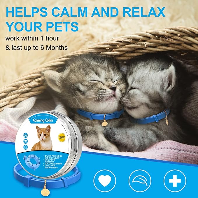 4 Pcs Cat Calming Collar Adjustable Lavender Scent Relaxing Cat Collar with 2 Pendant for Puppies Reduce Stress Aggression Anxious, up to 15 Inches(Blue)