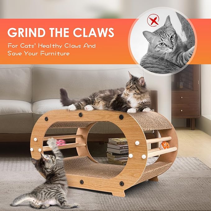 Large Cat Scratcher Bed with Ball Toy - Cat Scratching Cardboard,100% Recycled Paper Cat Scratchers for Indoor Cats and Kitten, Chemical-Free Materials Cat Scratcher Lounge - Cat Scratch Pad