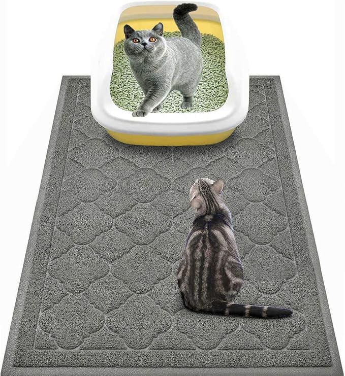 WePet Cat Litter Box Mat, Kitty Premium PVC Pad, Durable Trapping Rug, Phthalate Free, Urine-Resistant, Scatter Control, L 35 x 23 Inch, Grey