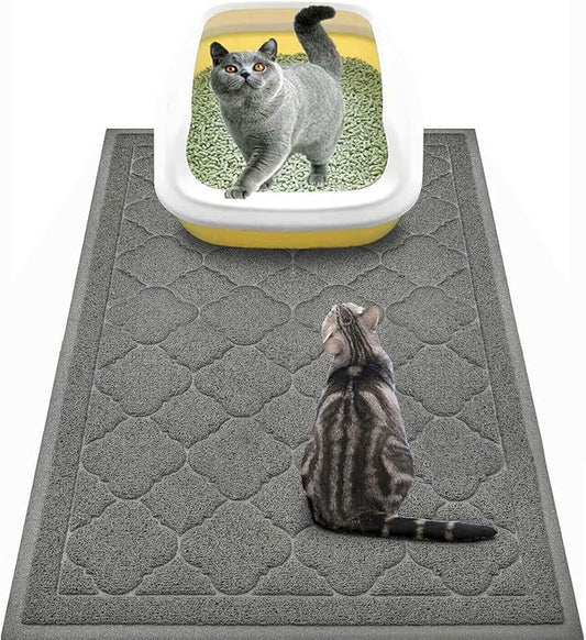 WePet Cat Litter Box Mat, Kitty Premium PVC Pad, Durable Trapping Rug, Phthalate Free, Urine-Resistant, Scatter Control, L 35 x 23 Inch, Grey