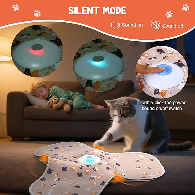 ‌‌Interactive Cat Toys for Indoor Cats‌ Adult‌ with Feather Tail Switchable Mouse Sounds, ‌Kitten Enrichment Toys‌ for Hunting Self Play, Automatic Rechargeable Quiet Game to Bored (Pink)