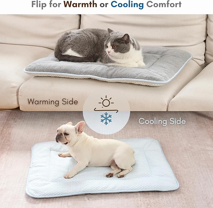 Woofry Dog Bed Mat for Crate, Reversible Cooling Mat for Dogs, Warming Dog Cooling Mat, Machine Washable, Lightweight, Portable, Pet Hair Repellent, All Season Comfort, 42''*28''