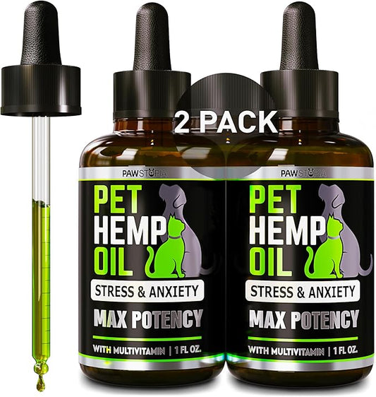 (2 Pack) Hemp Oil for Dogs and Cats - Helps Pets with Anxiety, Pain, Stress, Sleep, Arthritis, Seizures Relief - Cat Anxiety Relief - Omega 3-6-9 - Pet Hemp Oil Drops Treats - Hip and Joint Support