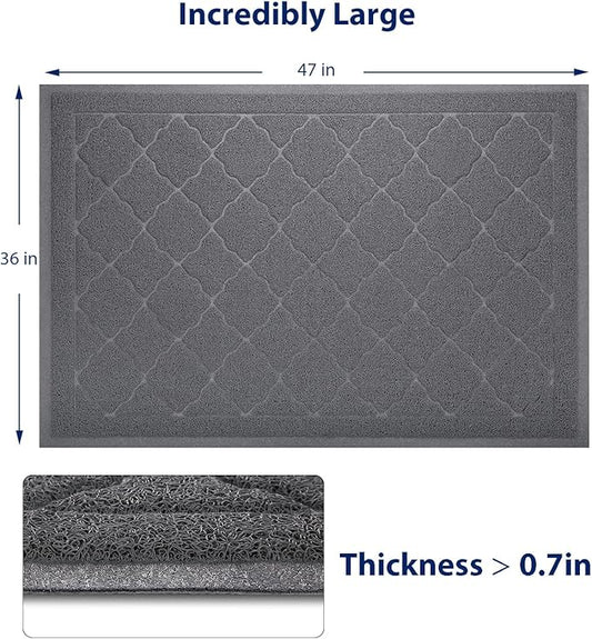WePet Cat Litter Box Mat, Kitty Premium PVC Pad, Durable Trapping Rug, Phthalate Free, Urine-Resistant, Scatter Control, XXL 47 x 36 Inch, Grey