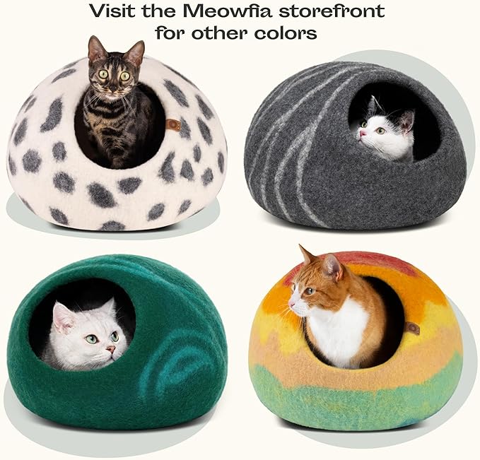 MEOWFIA Cat Cave – Premium Felt Cat Bed for Indoor Cats, Handmade 100% Merino Wool (Medium, Slate Grey)