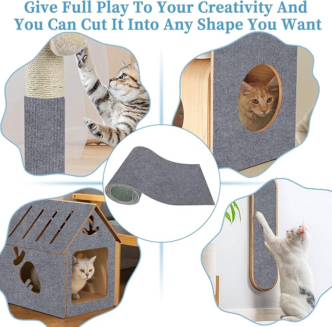 Cat Scratching Mat - Trimmable Self Adhesive DIY Climbing Cat Scratcher Pad for Cat Tree Shelves and Post Cat Scratch Furniture Protector