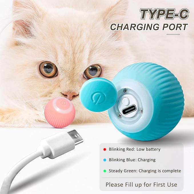 Interactive Cat Ball Toy, Intelligent Cat Toys with LED Lights, Automatic Moving Rolling Ball for Indoor Kitten, Kitten Automatic Toy