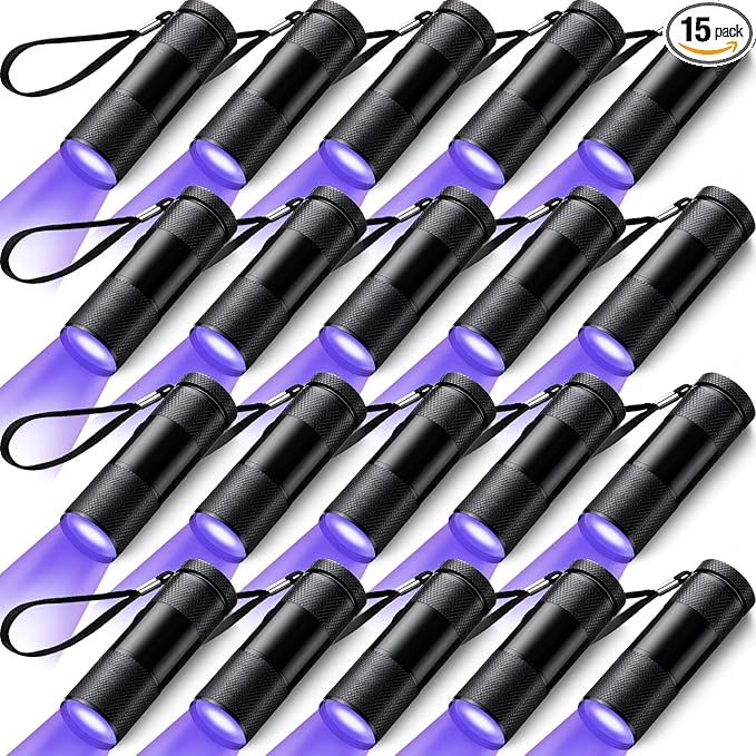 Hortsun UV Handheld Blacklight Flashlights, Portable Black Light 9 LED Mini Light Torch Detector for Dog Cat Pets Urine and Stains, Bed Bugs and Scorpion, Halloween Ghost Haunted House(15 Pcs)