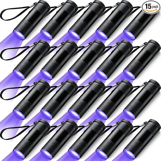 Hortsun UV Handheld Blacklight Flashlights, Portable Black Light 9 LED Mini Light Torch Detector for Dog Cat Pets Urine and Stains, Bed Bugs and Scorpion, Halloween Ghost Haunted House(15 Pcs)