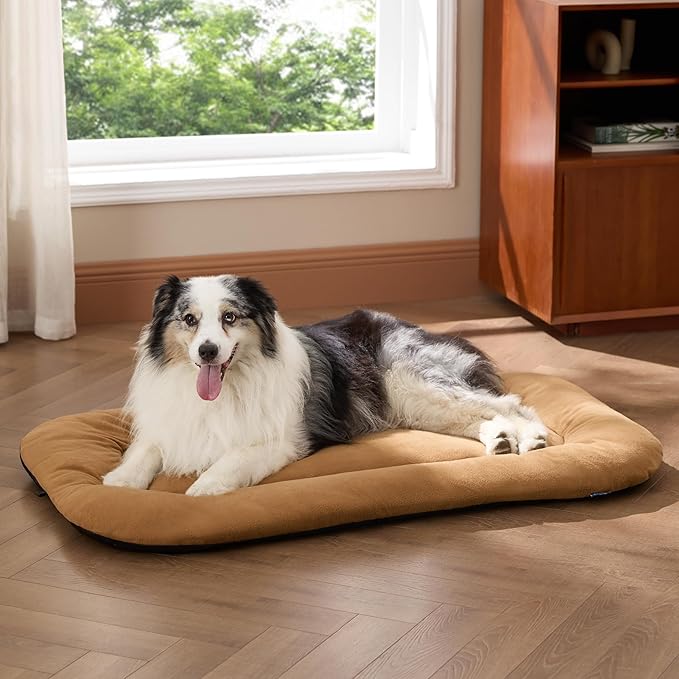 Bedsure Washable Dog Crate Pad for Extra Large Dogs, Anti-Slip Puppy Kennel Dog Bed for Crate - Ultra Soft Fleece Flat Thin Pet Mat (Not Chew Proof), Brown XXL 47"x29"