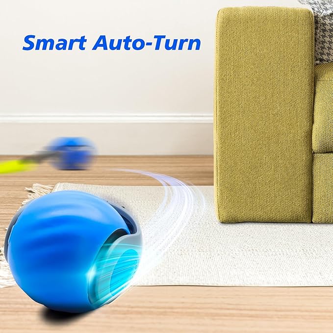 Interactive Cat Toy for Indoor Cats, Speedy Ball with Tail, Automatic Moving Cat Balls for Bored Indoor Adult Cats, 360°Automatic Rolling Ball Toy, Two Speed Adjustment（Blue）