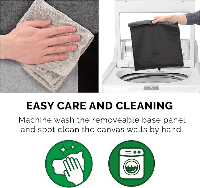 Furhaven Pet House for Indoor Cats & Medium/Small Dogs, Collapsible & Foldable w/ Plush Ball Toy - Living Room Ottoman Cat Condo - Hygge Stripe (Gray/Cream), Large