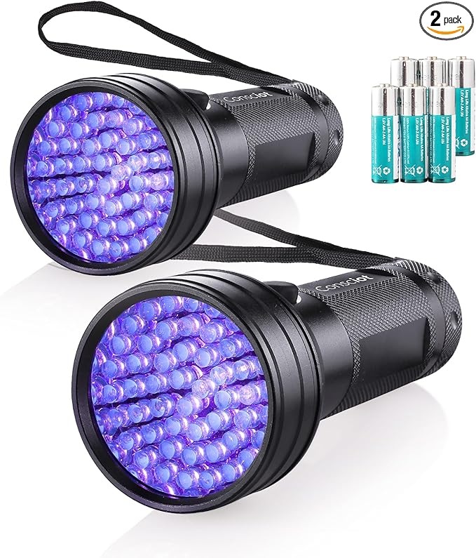 Consciot 2 Pack UV Flashlight Black Light, 51 LED 395nm Ultraviolet Blacklight, Pet Urine Detector for Dog/Cat Urine, Dry Stains, Bed Bug, Resin Curing, Matching with Pet Odor Eliminator