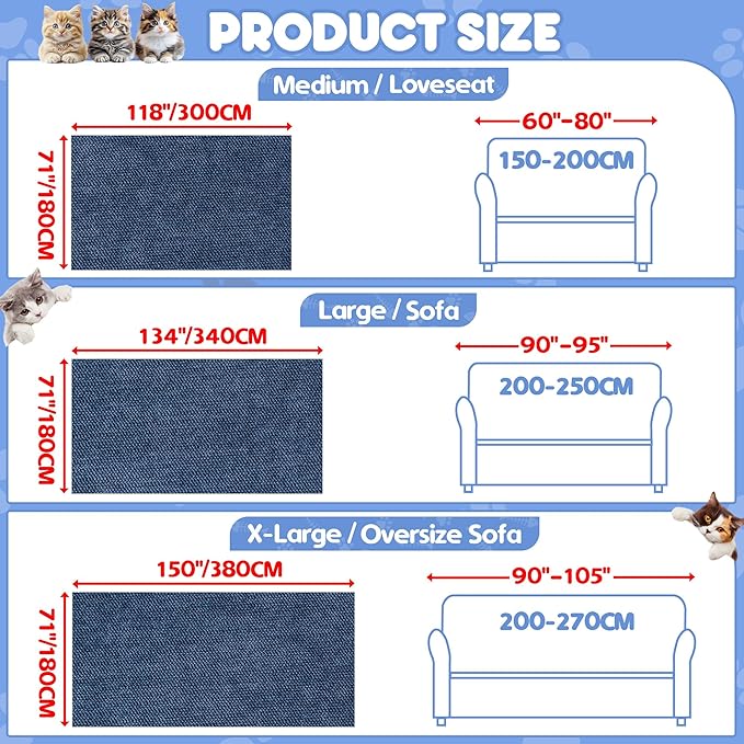 Cat Scratch Furniture Protector - Anti-Slip, Waterproof Sofa Cover to Keep Cats Off, Pet-Friendly Couch Protectors for 3 Cushion Couch, Anti-Scratch Couch Cover for Pets and Kids 134"X71"Navy Blue