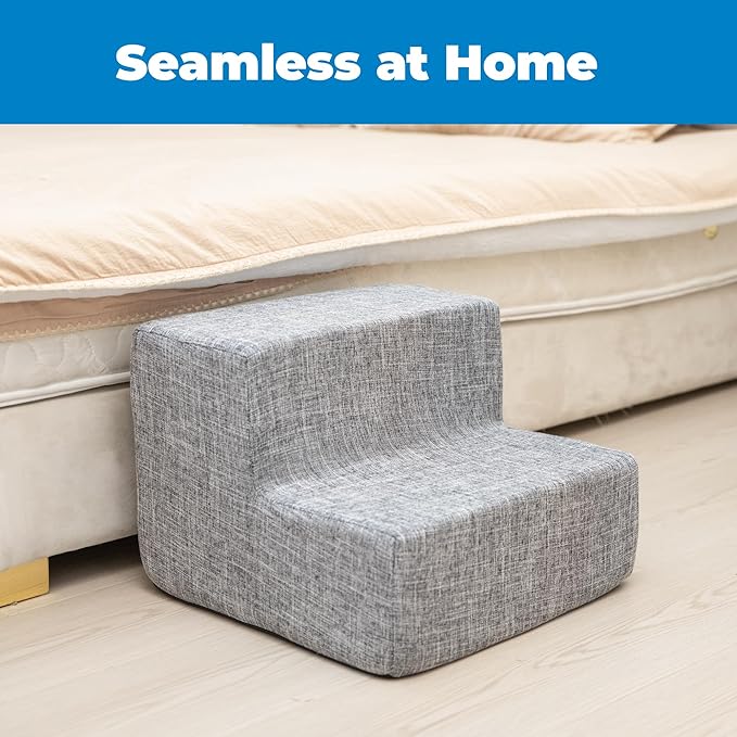 Best Pet Supplies Dog Stairs & Steps - Foam Steps for Small Dogs & Cats, Non-Slip Indoor Balanced Pet Step Support, Dog Ramp, No Assembly, Ash Gray Linen, 2-Step (12-inch Height)